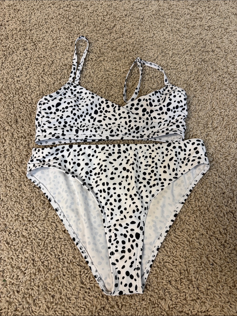 SHEIN White Black Dalmatian Print Kids Bikini Set